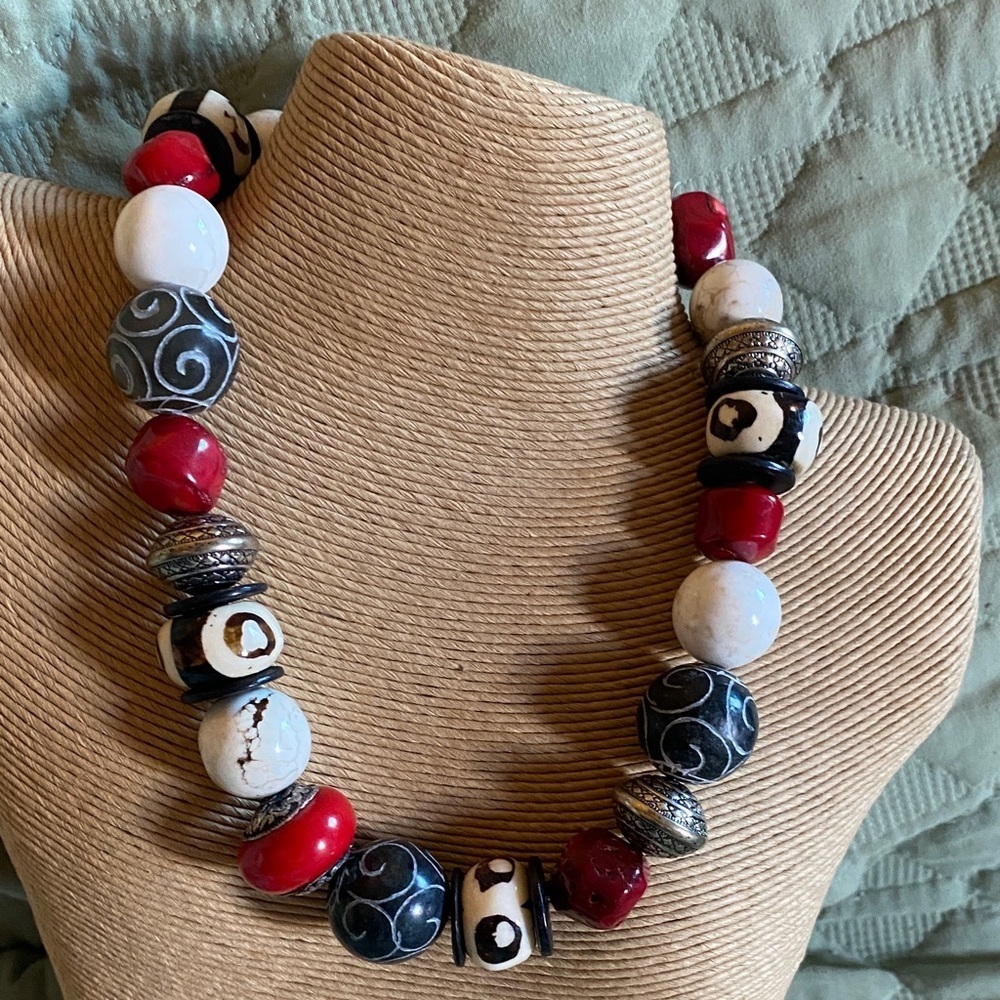 Gorgeous mixmedia bone, coral, marble beads from ethiopia